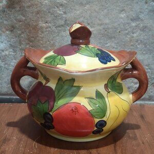 Serving Bowl With Lid Handles Fruit Design Soup Tureen Casserole Dish